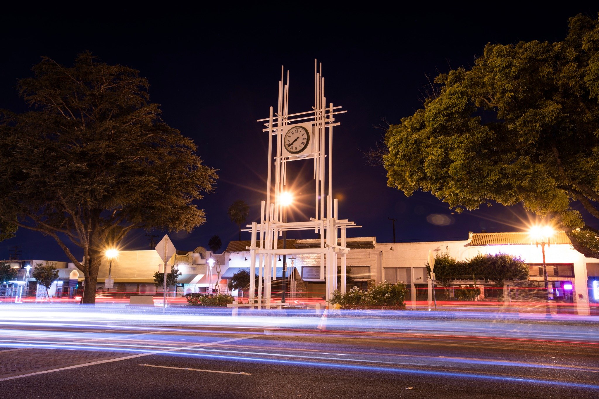 Rialto civic clock tower at night